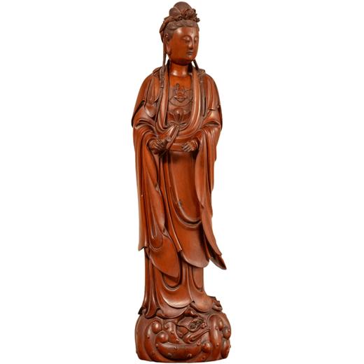 清 黄杨木雕净瓶观音像 商品图5