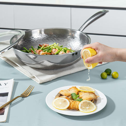 德铂纯钛不粘炒锅不锈钢炒锅家用平底炒菜锅燃气灶电磁炉钛锅32cm 商品图6