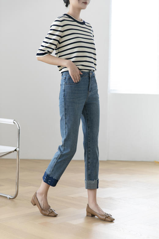 火桐hooton 翻边拼接莱赛尔法棍裤 商品图3