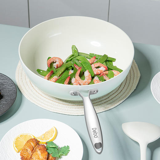 Debo德铂0氟钛盾不粘炒锅无涂层少油烟平底炒菜锅电磁炉燃气通用 商品图2