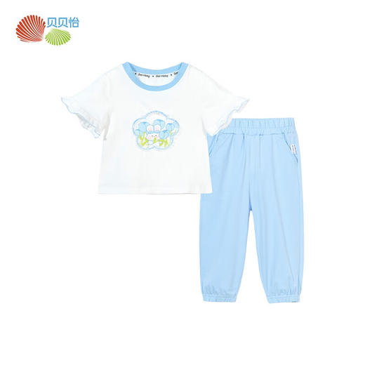 贝贝怡女童套装夏季薄款儿童衣服上衣裤子两件套透气短袖长裤T恤童装ZB2DT032 商品图4