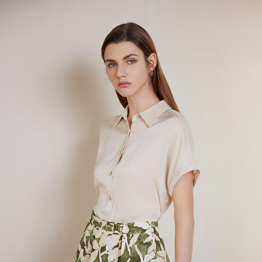 【桑蚕丝短袖衬衫】24年春夏女士新品薄款纯色雪纺真丝上衣 商品图1