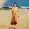绽放旅行女装330朵/亚麻原创花型晚霞色度假旅游宽松短袖连衣裙 商品缩略图0