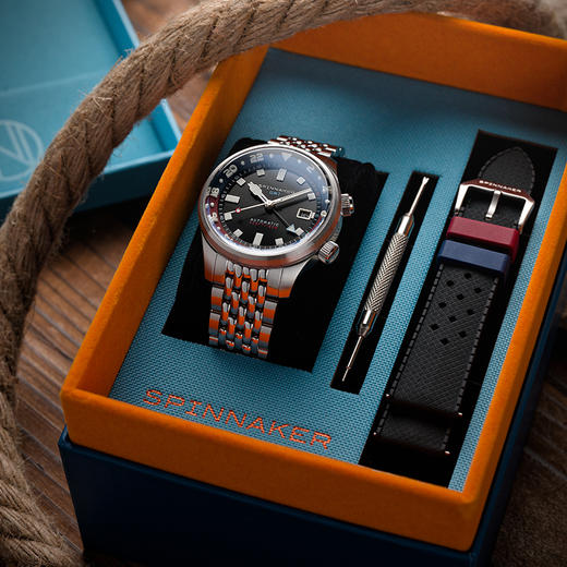 SPINNAKER三角帆GMT两地时复古潜水自动机械手表男士夜光水鬼5121 商品图5