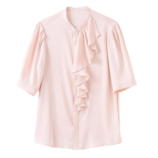 YQ荷叶边显瘦衬衫女半袖小衫2024年夏季新款时尚洋气桑蚕丝立领上衣 商品图4