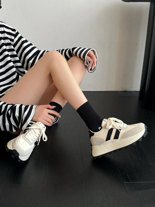 HIMOON-复古拼接真皮增高老爹鞋 商品图4