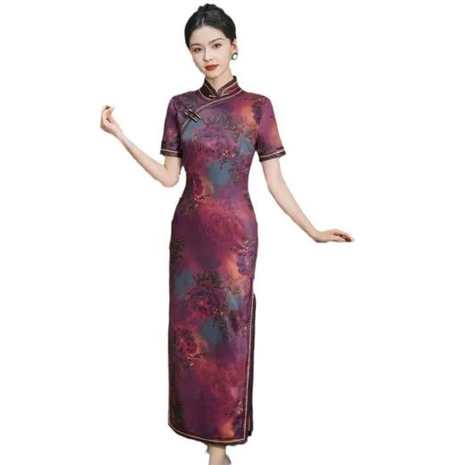 HQ041-老上海新中式紫色旗袍改良国风连衣裙长款 商品图4