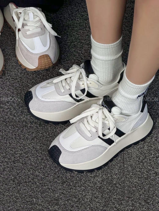 HIMOON-复古拼接真皮增高老爹鞋 商品图3