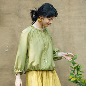 绽放旅行女装329朵/真丝衬衫对丝绣立领灯笼袖复古优雅小衫