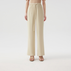 朗姿高腰直筒醋酸高级感休闲裤宽松系带裤子LCET00WPT419