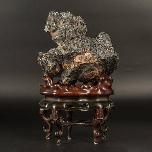 清 灵璧石狮形文房赏石（红木座） 商品图1