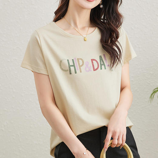 桑蚕丝短袖t恤，纯色字母显瘦体恤上衣KQN- 85606 商品图2