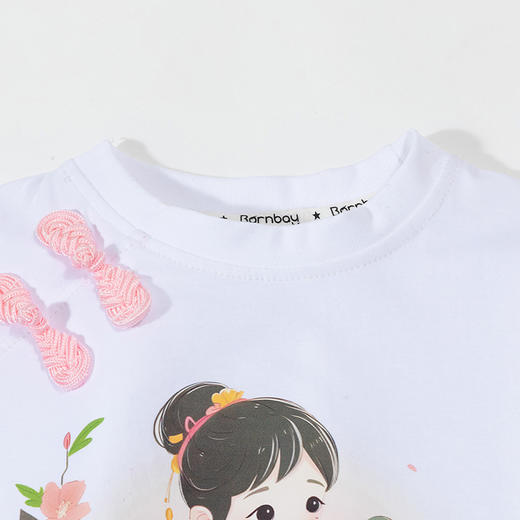 贝贝怡童装女童短袖套装马面裙中国风两件套2024夏季新款t恤短裙ZB2DT030 商品图2