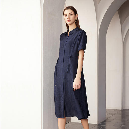 【桑蚕丝暗纹系带连衣裙】24年春夏新品女士真丝丝中长款衬衫裙子 商品图2
