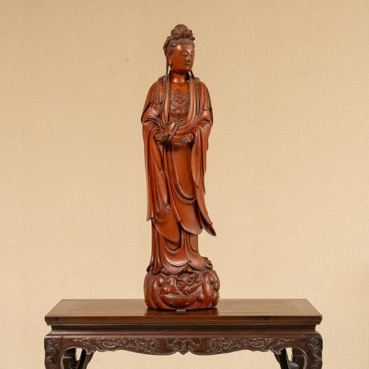 清 黄杨木雕净瓶观音像 商品图0