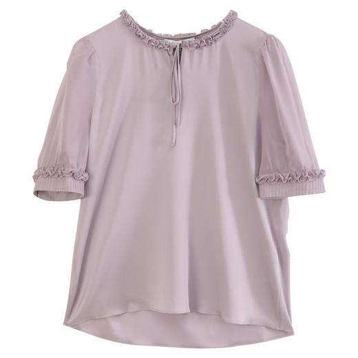 玳莎系带木耳边领真丝小衫女2024新款夏季优雅气质五分袖上衣衬衫  EB31106 商品图4