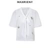 MAXRIENY2024小香风气质白色高腰时尚休闲印花设计师蕾丝雪纺衫(货号:MS85TP057) 商品缩略图4