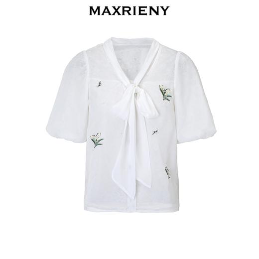 MAXRIENY2024小香风气质白色高腰时尚休闲印花设计师蕾丝雪纺衫(货号:MS85TP057) 商品图4