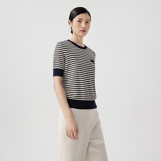 朗姿短袖圆领针织衫女薄款通勤套头短上衣LCET01KPR263 商品图3