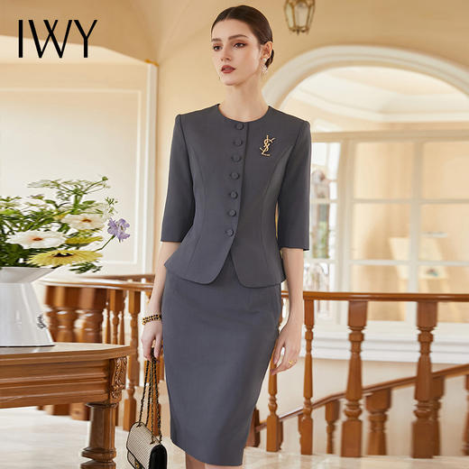IWY/灰色西装半裙女夏季薄款职业女裙套装夏季酒店接待工作服CS1975 商品图1