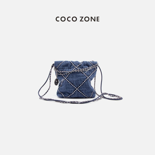 COCO ZONE2024小香风牛仔斜挎包菱格链条迷你手提包CC2B0771 商品图0