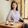玳莎系带木耳边领真丝小衫女2024新款夏季优雅气质五分袖上衣衬衫  EB31106 商品缩略图1