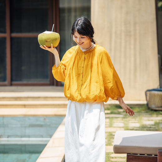 绽放旅行女装329朵/真丝衬衫对丝绣立领灯笼袖复古优雅小衫 商品图1