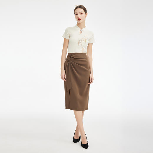 PF601斯尔丽2024新款滑爽不贴身针织旗袍领国风绣花百搭上衣女式针织衫 商品图3