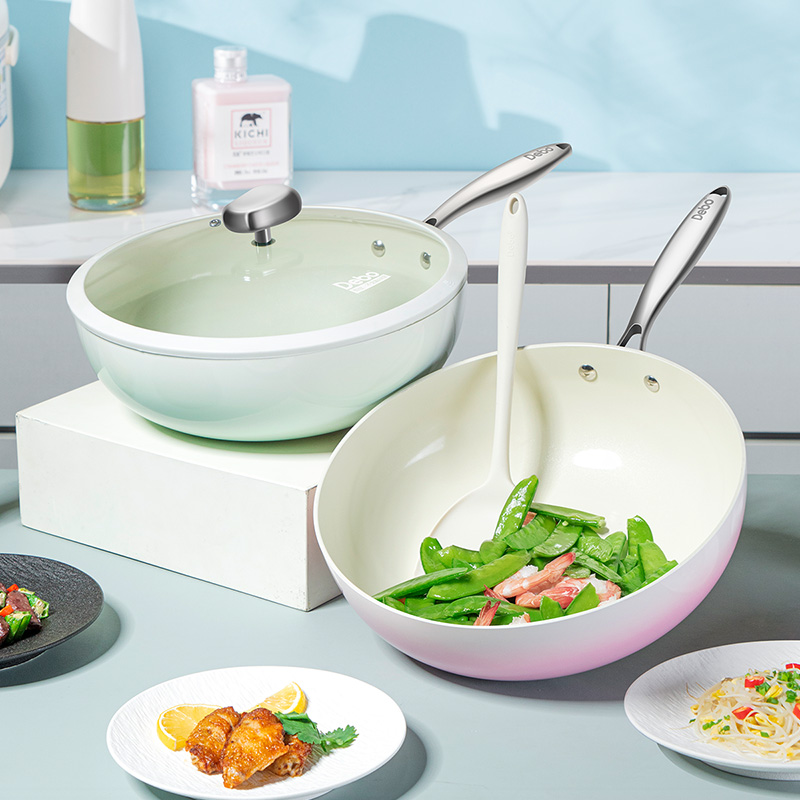 Debo德铂0氟钛盾不粘炒锅无涂层少油烟平底炒菜锅电磁炉燃气通用