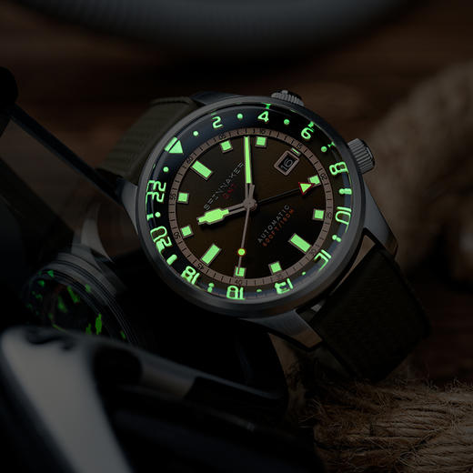SPINNAKER三角帆GMT两地时复古潜水自动机械手表男士夜光水鬼5121 商品图2