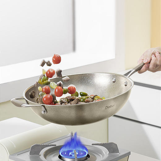 Debo德铂纯钛炒锅无涂层物理不粘炒菜锅32cm抗菌电磁炉通用 商品图6
