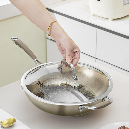 Debo德铂纯钛炒锅无涂层物理不粘炒菜锅32cm抗菌电磁炉通用 商品图0