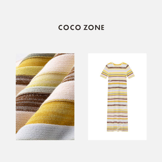 COCO ZONE"彩虹裙”夏季时尚短袖圆领条纹连衣裙简约气质A字长裙CC1B0967 商品图2