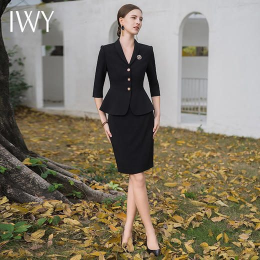 IWY/高端黑色西装半裙职业女裙套装西装裙夏七分袖气质优雅CS1984 商品图4