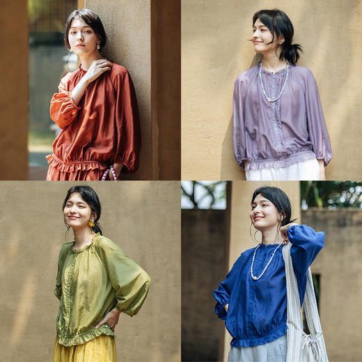 绽放旅行女装329朵/真丝衬衫对丝绣立领灯笼袖复古优雅小衫 商品图2