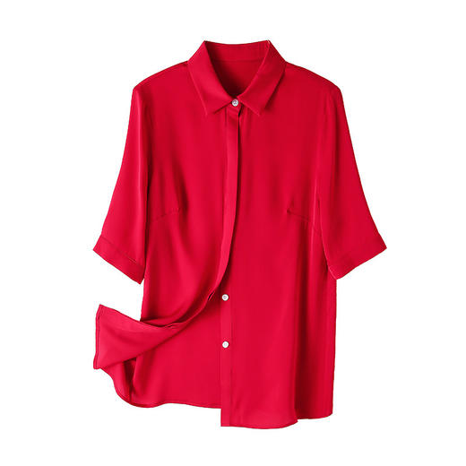 YQ2024年夏季新款桑蚕丝衬衫女士五分袖气质上衣翻领半袖纯色衬衣 商品图4
