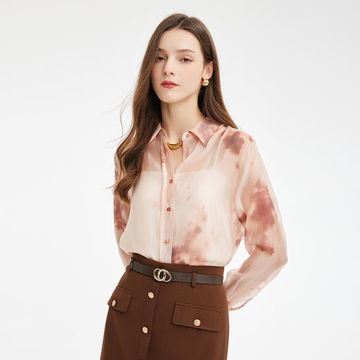 PF261斯尔丽2024新款时尚气质衬衫女翻领晕染印花高级感通勤气质上衣 商品图2
