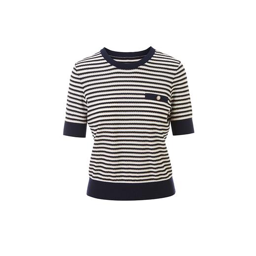 朗姿短袖圆领针织衫女薄款通勤套头短上衣LCET01KPR263 商品图4