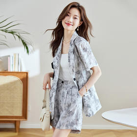 冷淡系印花西装短裤套装，薄款时尚两件套HR-SNX2810