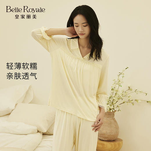 春夏新款薄款优可丝女款柔软蕾丝荷叶袖宫廷气质款家居服套装JJT9110 商品图2