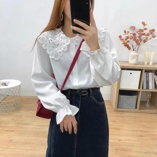 限七夕活动-样衣微脏~娃娃领拼雪纺小衫上衣-喜出 商品图0