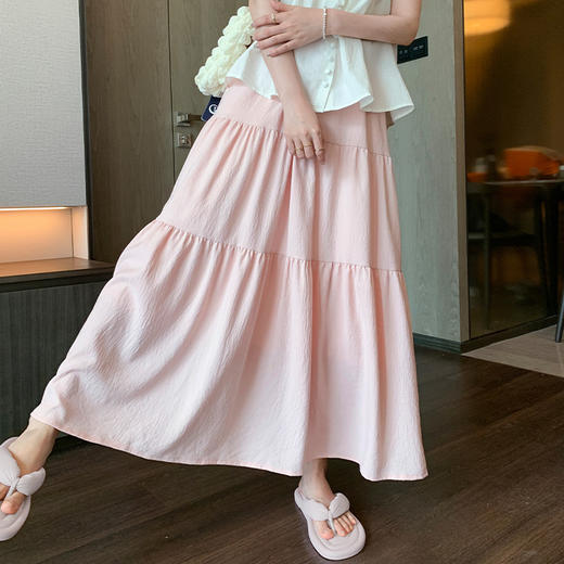 【冰丝皱温柔风半身裙】夏季新款 甜美高腰中长裙 显瘦百搭A字裙长裙 商品图0