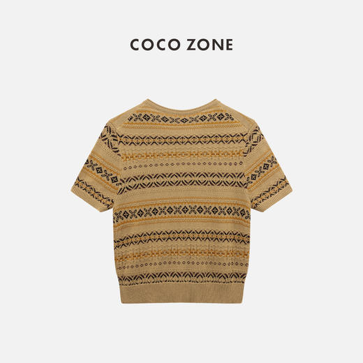COCO ZONE”费尔岛“夏季条纹短袖针织开衫简约圆领单排扣休闲上衣CC1B1159 商品图1