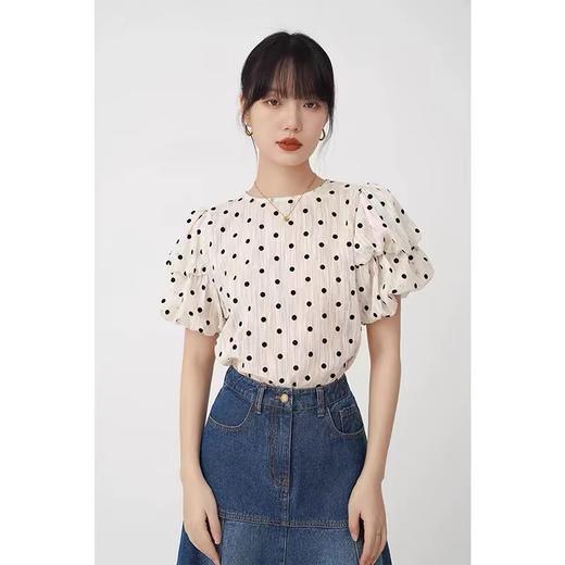 七夕促→  好看的哦~81813波点泡泡袖小衫上衣-喜出 商品图0