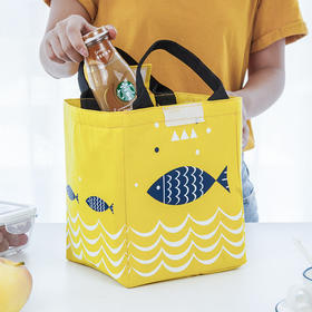  佐禧佑福大容量加厚铝箔保温便当袋 可爱小鱼带饭的手提袋 防水手拎饭盒包