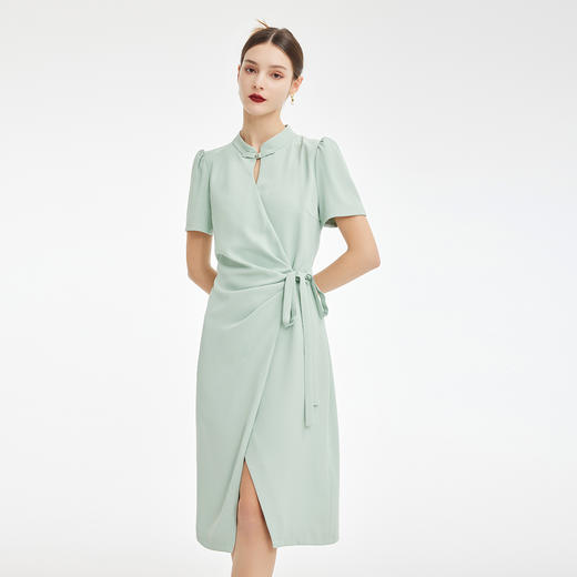 PF860斯尔丽2024新款改良旗袍裹裙版型腰间褶裥显瘦挡肚子时尚连衣裙 商品图0