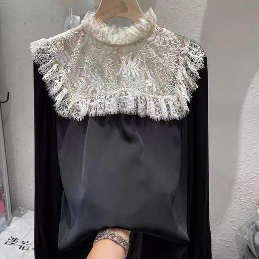 11.11促（NO退换）3598蕾丝拼仿真丝光泽气质小衫上衣-喜出 商品图1