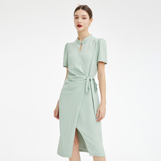 PF860斯尔丽2024新款改良旗袍裹裙版型腰间褶裥显瘦挡肚子时尚连衣裙 商品图2