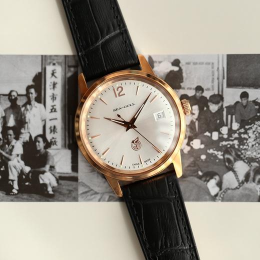 海鸥Seagull五一复古自动机械手表D51男士正装皮带金色壳36mm防水 商品图1
