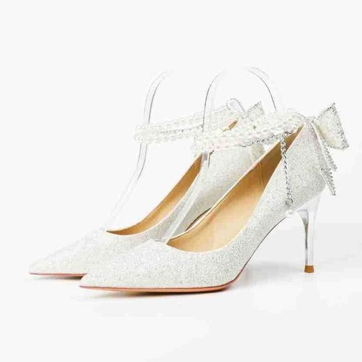 【美炸！窈窕仙女高跟鞋】高跟鞋婚鞋宴会鞋女2024气质细跟性感伴娘尖头小香风米白大码单鞋 商品图0